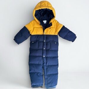 Ralph Lauren 24M Down Bunting Snowsuit Hooded Puffer Navy Yellow 60/40